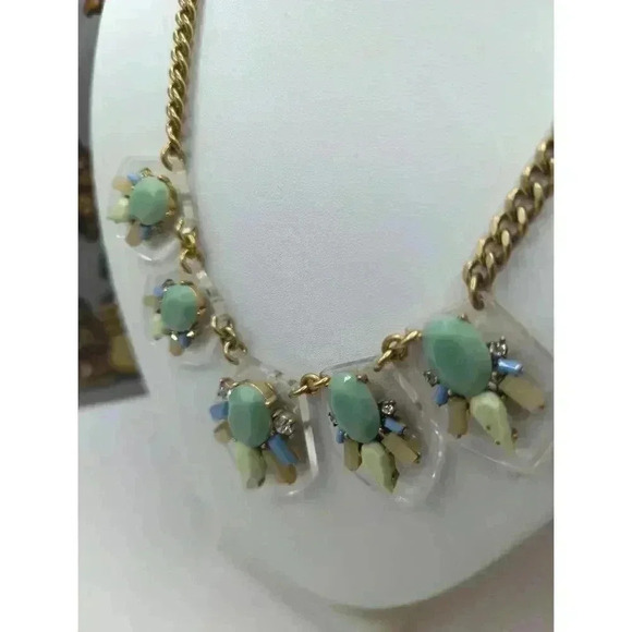 J Crew Goldtone Necklace Sage Green Baby Blue Clear Acrylic transparent - Picture 4 of 5